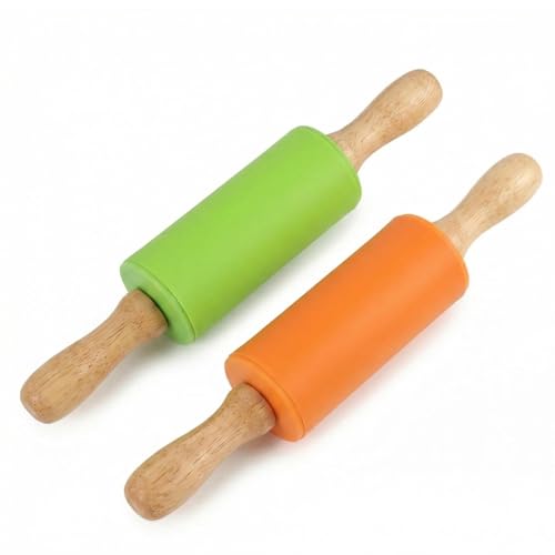 Lot de 2 Rouleaux à Pâtisserie en Silicone 22 cm, Antiadhésif Petit Rouleau pour Enfants et Adultes, Rouleau Pâte Alimentaire pour Fondant Cuisson...