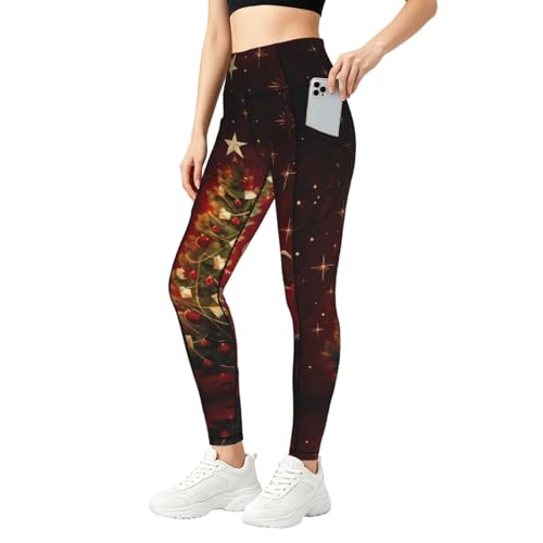 Leggings de moda con estampado de arbol de Navidad brillante ropa de gimnasio