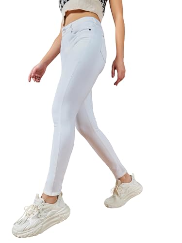 Image of Miss Chase Women's Skinny High Rise Cropped Fringed Hemline Detailing Stretchable Denim Jeans