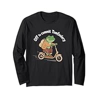 Off to Commit Tomfoolery Funny Frog Toad Scooter Cottagecore Long Sleeve T-Shirt