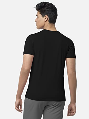 Image of BULLMER Black Trendy Typographic Printed Round Neck Half Sleeve Tshirt for Men