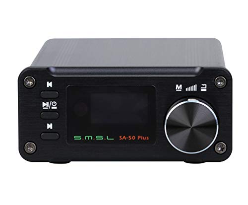 SMSL SA-50 de 50 Plus 50 Wx2 HiFi Amplifier/DAC/Music Player W/Remote Control, Digital Power Amplifier, tas5766 m, Pantalla OLED, USB/SD Reader, 3.5 mm AUX/Optical Input Jack, Full Digital