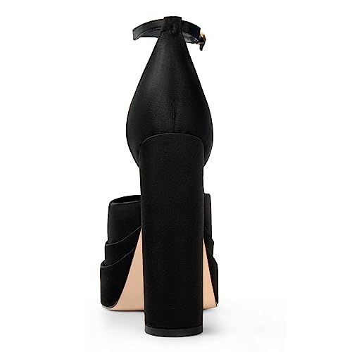 FOWT Women Thick Platform Square Toe Pumps Sexy Chunky Block High Heels Ankle Strap Wedding Evening Party Shoes Size 4-16 US4