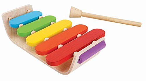 PlanToys® Wooden Oval Xylophone for Toddlers | Eco-Friendly Musical Toy with 5 Colorful Keys | Develops Coordination, Auditory & Motor Skills | Safe & Non-Toxic Toy for Kids Ages 12 Months+