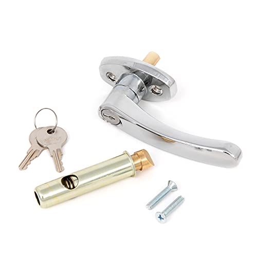 Oswald Supply L Handle and Latch Set, Chrome Locking ADA Approved with V- Spindle, Round Bolt/Plunger Latch, Midland Style with Keys and Hardware for Trash Chute and Linen Chute Doors