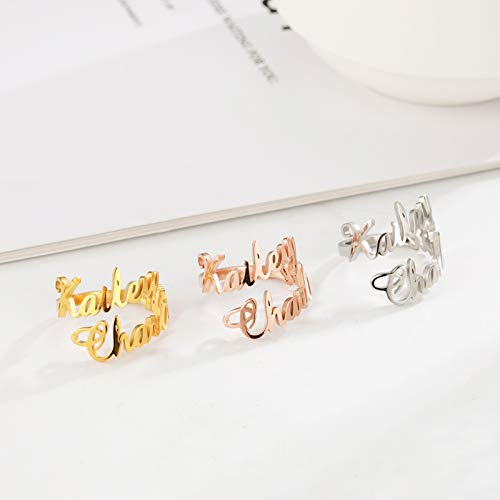 MRENITE 10k 14k 18k Solid Yellow Gold Personalized Name Ring – Dainty Nameplate Letters Engraving Engagement Ring- Custom Any Name Gift for Women Her3