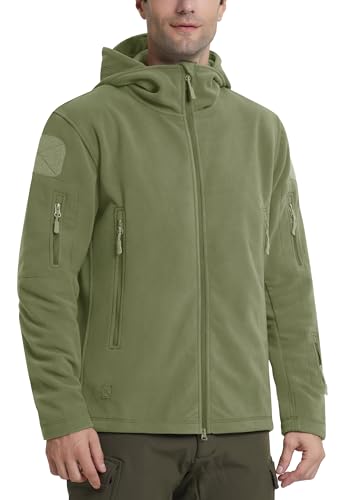 Foto von MAGCOMSEN Herren Outdoorjacke Military Fleecejacke Winter Warme Windjacke Herren Full Zip Taktische Jacke mit Multi Taschen US Army Jagdjacke Armeegrün L