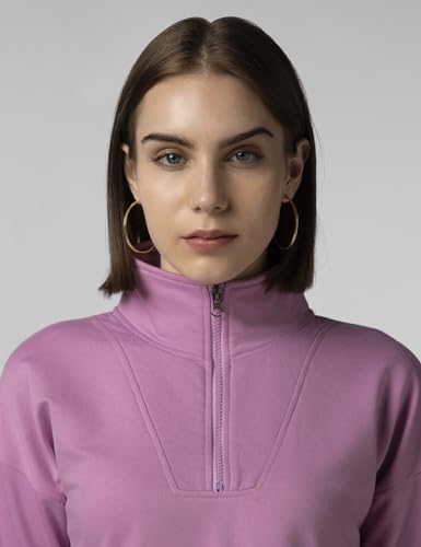 Image of FYLTR Women's Casual Stand Collar Sweatshirt with Drop Shoulder & Boxy Fit - Zip Closure | Utility Pockets | Rib Hem & Cuff | Sweatshirts for Women | Casualwear
