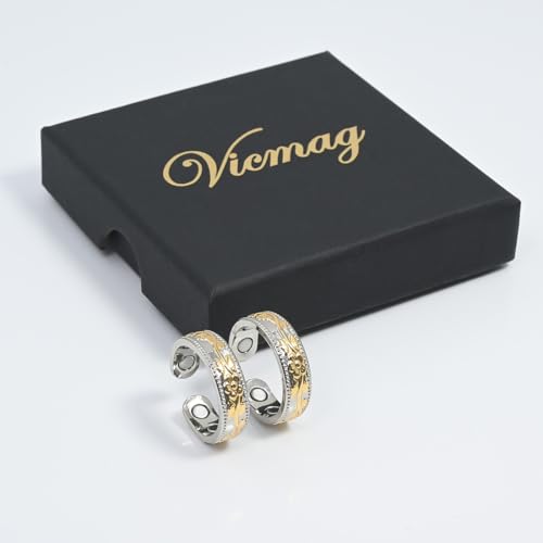 Vicmag Copper Magnetic Rings for Women, Magnetic Ring Ladies Fingers Thumb 100% Solid Pure Copper Gift Adjustable (Golden Flower)