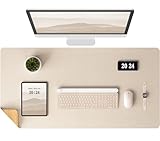 Aothia Dual-Sided Desk Mat - Natural Cork & Leather Desk Protector, Large Mouse Pad, Waterproof Blotter, Writing Pad for Office/Home, Beige (25.6