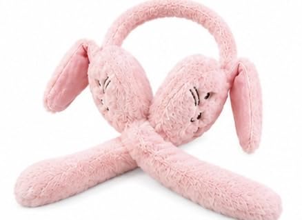Pink Bunny Ear Muffs Plush Foldable Winter Ear Warmers-image-10