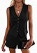 PRETTYGARDEN 2 Piece Sets for Women Spring Fashion 2026 Button Vest Tops High Waist Shorts Summer Business Casual Outfits (Black,Large)