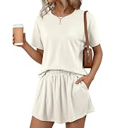 BLENCOT 2 Piece Skirt Sets for Women Summer T Shirt Shorts Matching Set Lounge Outfits Sweatsuit Set