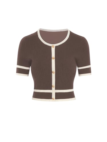 Image of Verdusa Women's Cropped Sweater Old Money Clothes Short Sleeve Lightweight Sweater Fall Trendy Knit Top