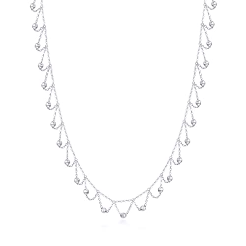 14k Gold Bead Station Choker Necklace for Women, Dangling Ball Chain Jewelry Gifts for Her, 15-17 Inch