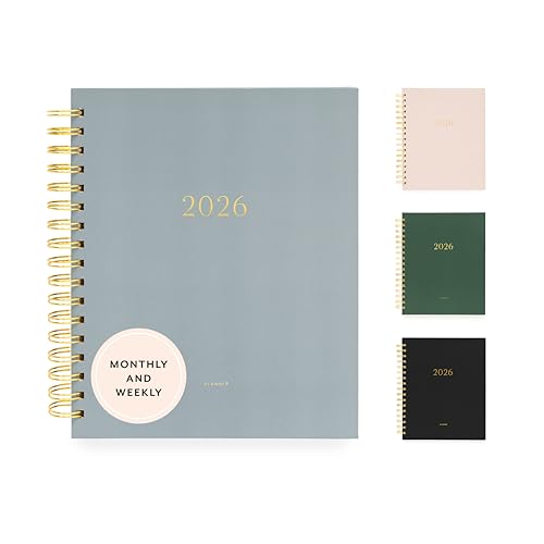 Sugar Paper 2026 Signature Spiral Planner, Weekly and Monthly, January to December, 7.5' x 9.25', Calendar for Women, Matte Paper Hardcover, Spiral Bound, Pocket for Storage,12 Month, Dusty Blue