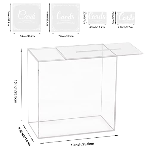 Clear Acrylic Wedding Card Box Large Diy Card Boxes With 4 "Card" Text Stickers Gift Card Box Money Box Holder For Wedding Reception Anniversary Birthday Party Baby Shower Graduation Decorations (10 X 10 X 5.5 Inch) #TOP3