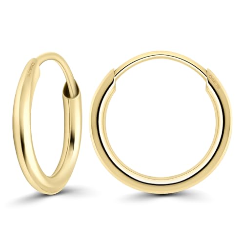 EDELIND Pendientes de aro 9 mm 18K/750 oro amarillo Aros de oro para mujer hombre 1.3 mm de ancho Aretes de mujer con Caja de regalo de joyería