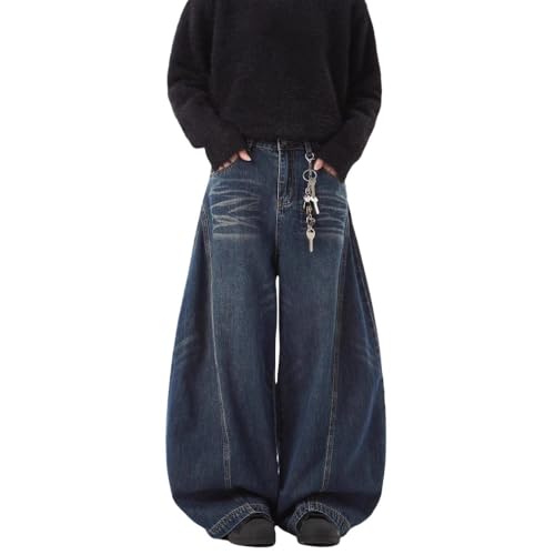 Unisex Baggy Y2K Wide Leg Jeans – Vintage Washed High Waist Loose Fit Distressed Denim Pants for Streetwear Casual Look
