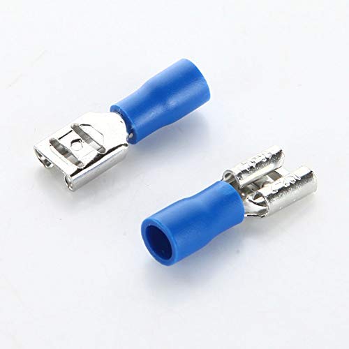 Connecteurs de terminaux 6.3mm Femelle Bleu Rapide Spade Fil Bornes électriques isolés à sertir Connecteur 16-14AWG