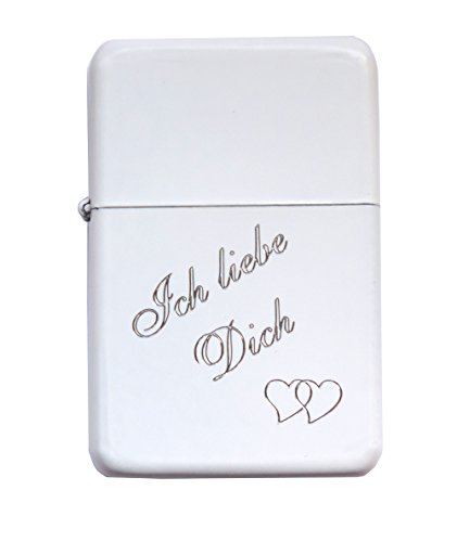 Mechero de gasolina mate/blanco con grabado: Te quiero.