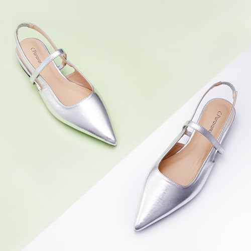 Image of C.Paravano Women's Slingback Flats | Pointed Toe Pumps | Kitten Heels for Women | Slingback Dress Shoes | Slingback Sandals