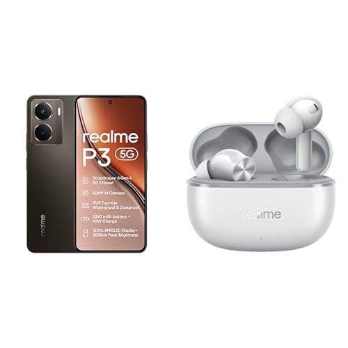 realme P3 5G Smartphone,8+256GB, Batería de 5260 mAh,Chipset Snapdragon 6 Gen 4, Cámara AI de 50MP, Pantalla Pro-Esports de 2000 nits120Hz,IP69,Gris+T200 Lite Grey