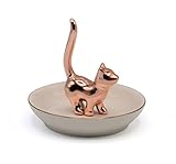 Exembe Rose Gold Kitty Ring Holder Ceramic Dish Jewelry Tray Trinket Cat Table Decor Stand
