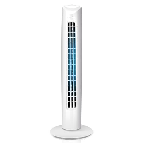 Aigostar Ventilador de Torre, 3 Velocidades, Oscilación de 75º, Ventilador torre silencioso, 82cm de Alto, Diseño Compacto, Fácil Instalación, Ventilador de pie 45W, Blanco, Duke