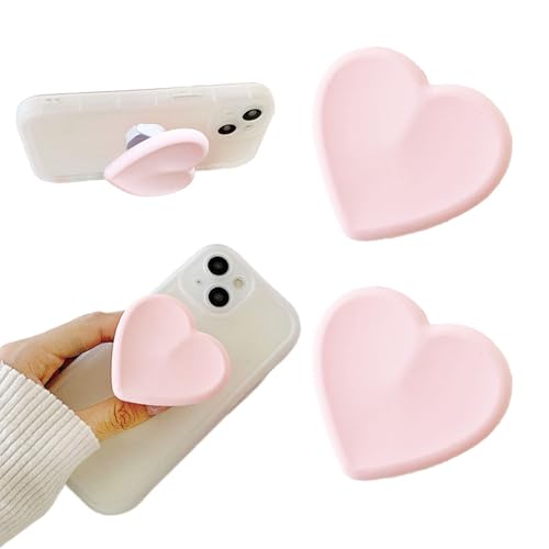 2PCS Heart-Shaped Silicone Mobile Phone Grip Stand Vilbocr Collapsible Cellphone Finger Grip Holder for Smartphone Tablet Cell Phone Accessory (Pink)
