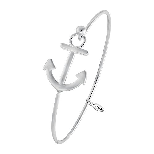NOUMANDA Women's Nautical Jewelry Sailor's Anchor Easy Open Hook Bracelet Bangle (silver)