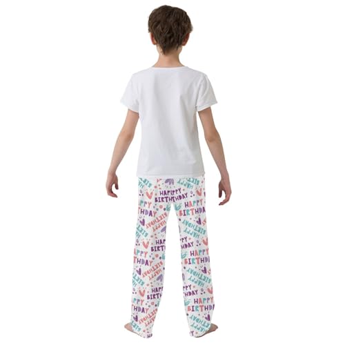 Happy Birthday Love Heart Boys Long Pants Soft Trousers Elastic Waist Kids Lounge Bottoms with Pockets S-XL3