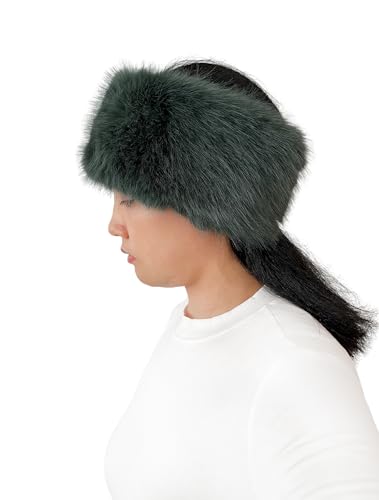 Lina & Lily Women's Winter Headband Head Ear Warmer Long Pile Faux Fur (Dark Green) - Image 4