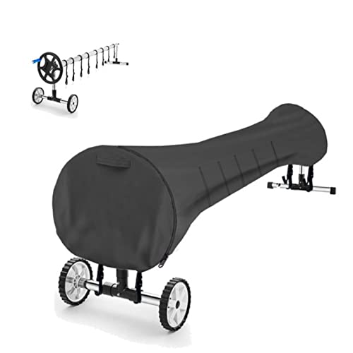 JinGtonG Vollständige Abdeckung Für Garten Pool-Aufrollsystem, Abdeckplane Für Pool Solarrolle Mit Griff Und 4 Verstellbaren Schnallenriemen, Wasserdicht, 210D Oxford Schwarz 16Ft