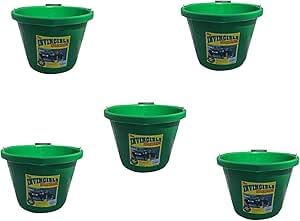 5 X Airflow Heavy Duty Invincible Builders Bucket – 3 Gallon/15 Litre – Strong Handle&Calibrated Markings – Multi-Purpose Mixing, Gardening,Farm&Construction Use–Pack of 1 to 5–Multi Colours_Green