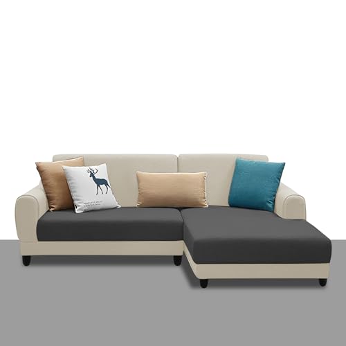 Image of Kraven RHS 4 Seater L Shape Sofa Set for Living Room (Cream Black Fabric) Premium Fabric Sofa