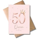 WBdesignz süße Geburtstagskarte zum 50.Geburtstag mit Umschlag   50 Queen of the Day   Rosa Glückwunschkarte zum Fünfzigsten mit Krone & Zahl   Karte für Frauen Freundinnen (DIN A6)