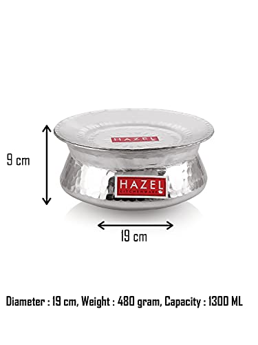 HAZEL Aluminium Hammered Finish Handi with Lid Biryani Rice Cooking Pot Dhari Patiya Tope Patila Vessel, 19 cm, 1300 ML