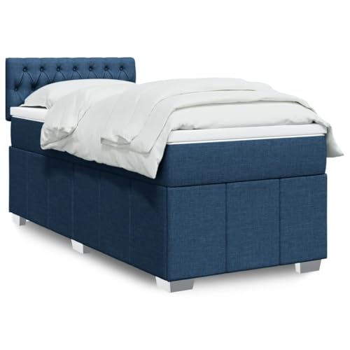 Sommier à lattes avec matelas bleu 90x200 cm, cadre de lit tissu polyester, surmatelas et bande LED RGB pour chambre adulte et adolescent, literie complète confortable...