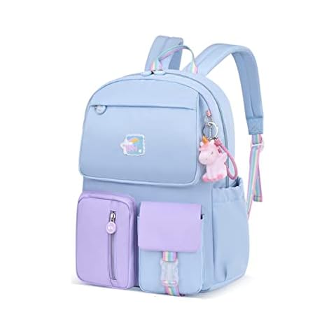 KEBEIXUAN Kids Backpacks for Girls Bookbag with cute Pendant Kawaii School Bag (Blue) Cover