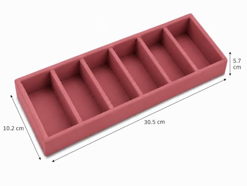 Image of La Trove 6 Slot Velvet Bangle Organizer Tray for Kada & Bracelets, Pink | Lined sections hold bangles, kada, bracelets, rings & chains; keeps accessories sorted in drawer, wardrobe & dressing table