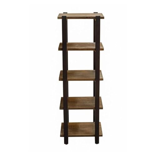 Pomona 48 in. Tall Metal and Solid Wood Storage Floor Shelf with Nylon Floor Levelers & Durable Lacquer Finish in Natural Solid Wood Look, Perfect for Rustic Industrial Home Decor