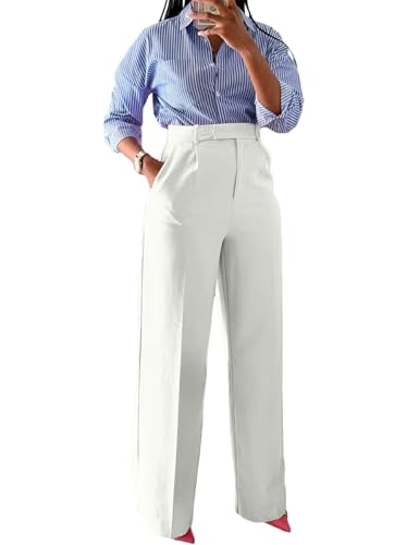 Casual Wide Leg Dress Pants Business Office Trousers with Pockets