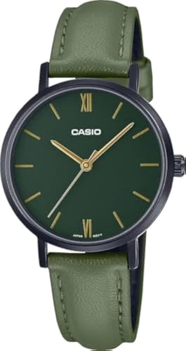 Montre Casio LTP-VT02BL-3A à cadran vert minimaliste et 3 aiguilles