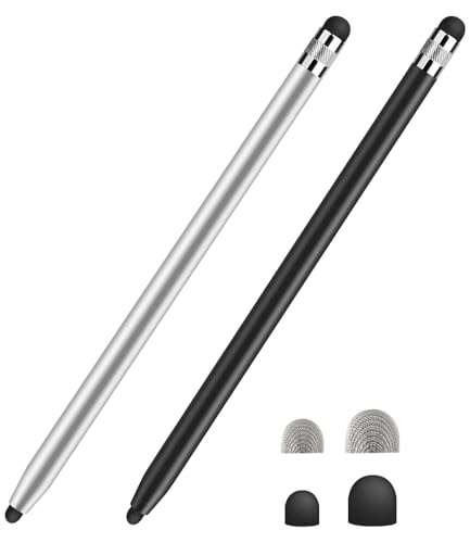 2 Pack Stylus Pens for Touch Screens, High Sensitivity Precision Capacitive Stylus Pen Compatible with iPad iPhone Samsung Tablets All Universal Touchscreen Devices with 4 Rubber Tips (2 Colors)