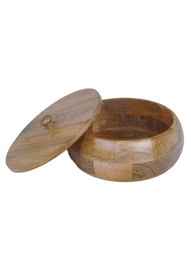 Image of Sanjeev Kapoor By OGGN Mango Wood 9 x 9 x 4 Inch, Casserole for Roti Hot Case | Wooden Roti Box | Hot Case Casserole | Big Chapati Storage Box for Home & Kitchen - Premium Wood Elegant Design