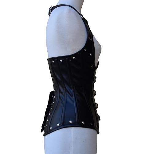 Espartilho de couro steampunk preto e fecho de fivela estilo gótico modelador de cintura com barbata