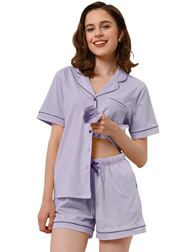 Image of NAP BOUND 100% Cotton Pajamas for Women Sets 2 Pieces Pjs Button short sleeves with Pockets Soft Sleepwear Loungewear XS-XXL