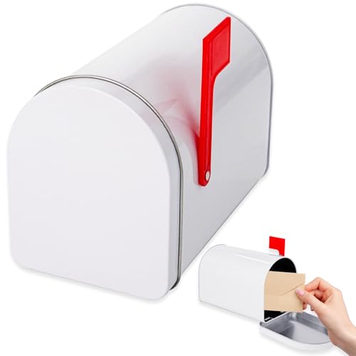 Mini Mailbox 6 x 4 Inch Small White Tin Mailboxe Present Mail Box Decor Outdoor Indoor Role Playing Mail House