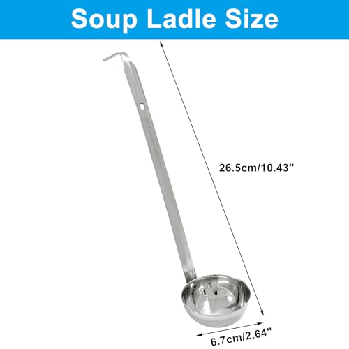 Piutouyar 3 Pcs 3 oz Soup Ladle Set, Stainless Steel Ladle with Long Hooked Handles Kitchen Cooking Serving Ladle Accessories for Cooking Soup Sauce Stews